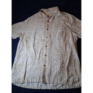 Vintage Silk Hawaiian Shirt Men's Size Large Floral Button Up Silk Linen Blend‎